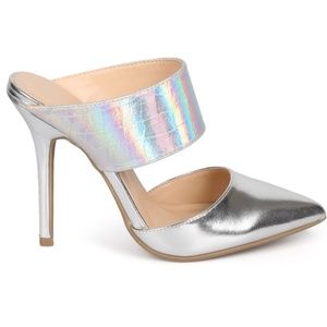 Shoes - Adorah Silver Holographic Pointed Toe Mule Shoes - Adorah Silver Holographic Pointed Toe Mule